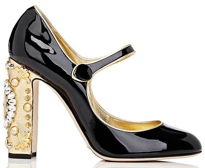 Dolce Gabbana Embellished-Heel Patent Mary Janes