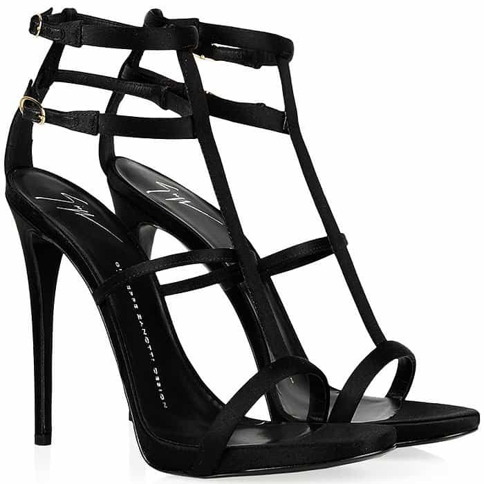 Giuseppe Zanotti Fall 2014 'Anne' Black Satin T-Strap Sandals