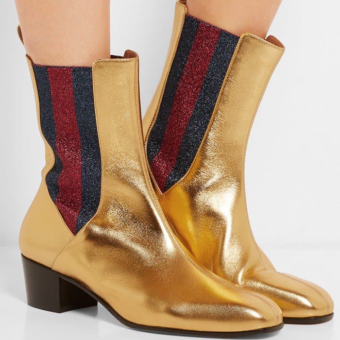 Gucci Metallic leather and textured-lamé Chelsea boots