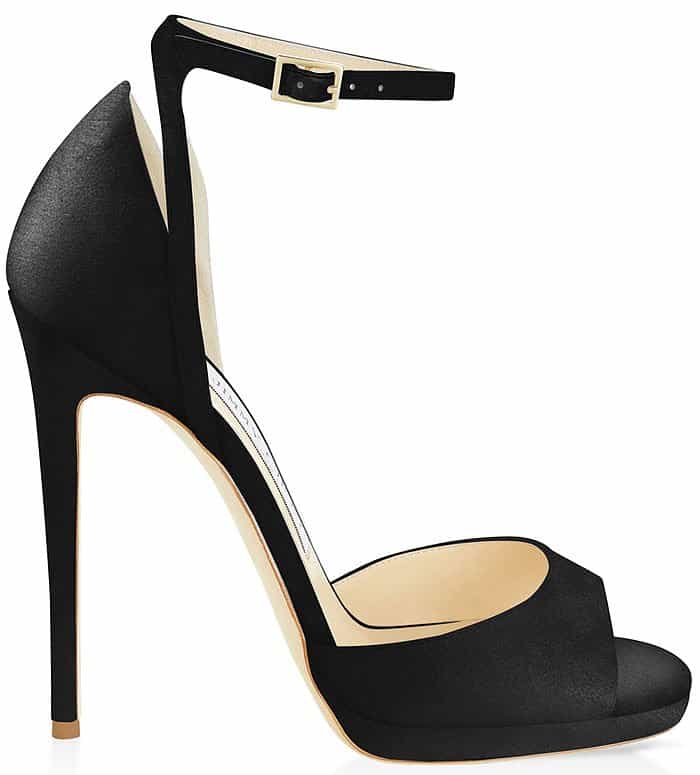 Black Jimmy Choo "Pearl 120" Satin Ankle-Strap Sandals
