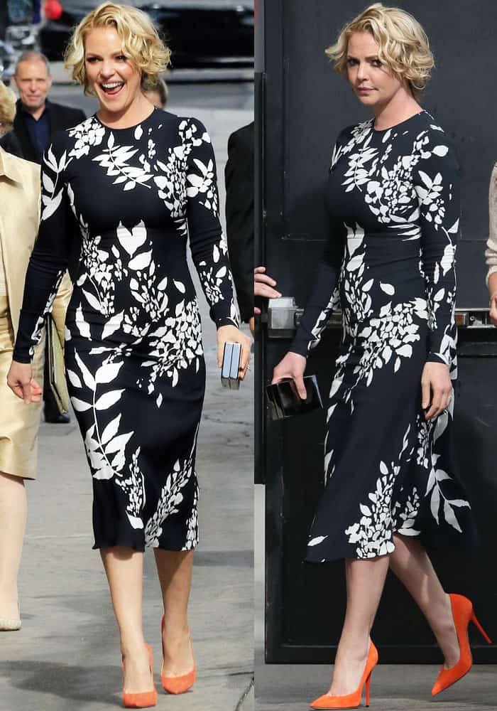 Katherine showed off her slim physique in a tight Rochas dress