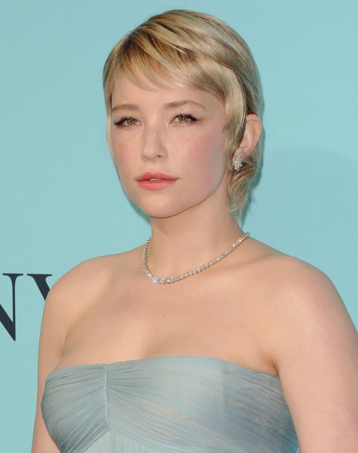 Haley Bennett radiated timeless charm with her soft glam makeup, pixie haircut, and $700,000 worth of Tiffany Co. diamonds at the Blue Book Gala