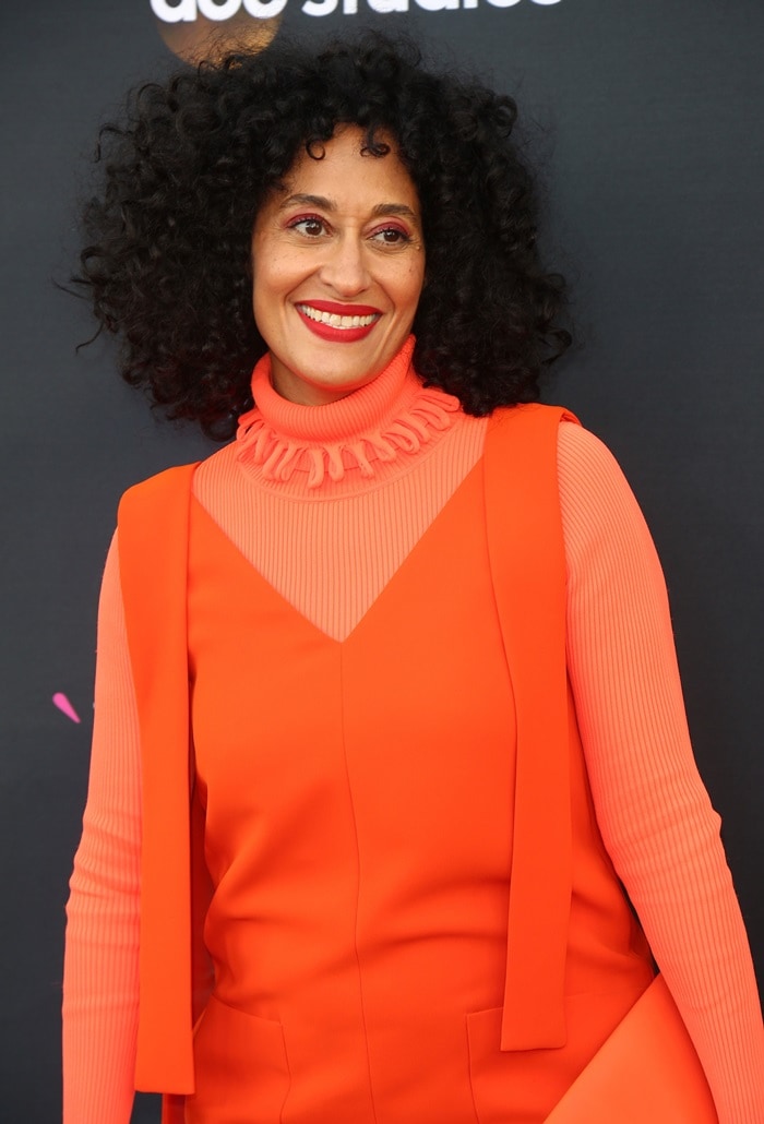 It looked like Tracee Ellis Ross wore a long-sleeved t-shirt under a sleeveless mini dress