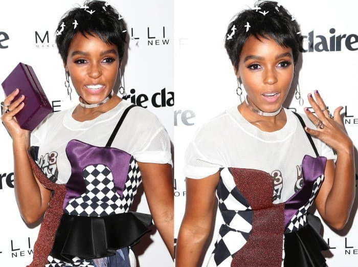 Janelle Monáe adorned the look with an Edie Parker 'Jean' clutch, drop earrings, and a choker
