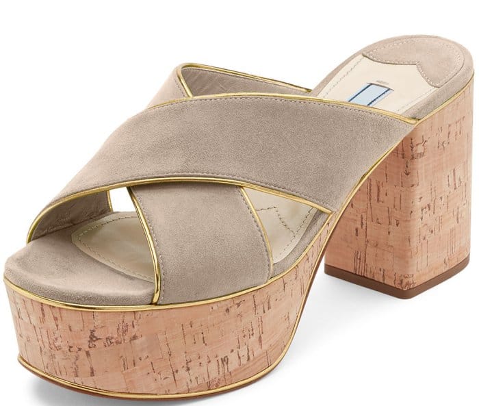 Prada Suede Platform Cork-Heel Mule Sandals