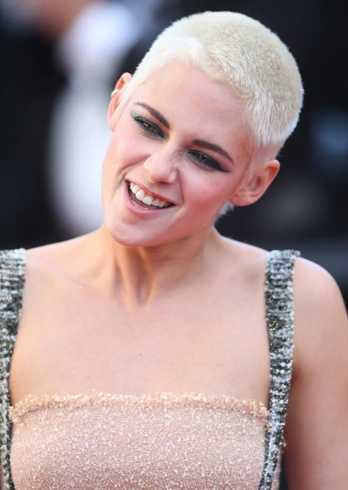 Kristen Stewart wearing a nude bandeau