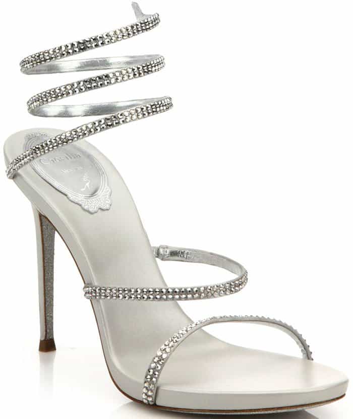 René Caovilla embellished suede and leather sandals