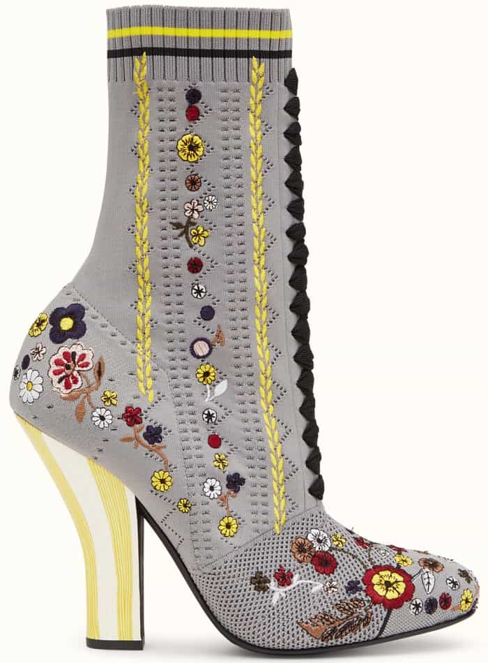 Fendi Boots in gray fabric with embroidery