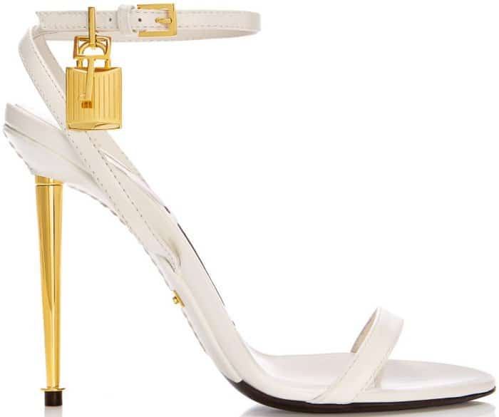 Tom Ford Padlock Naked Strap Sandals in Chalk