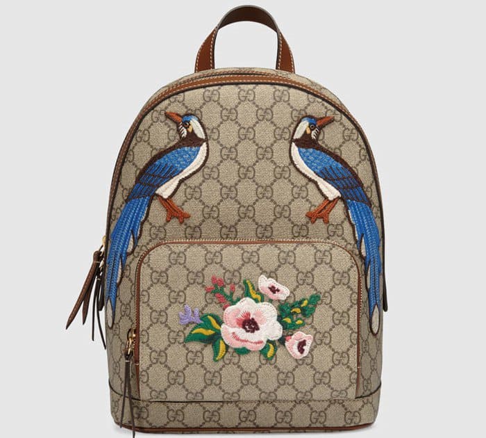 Gucci Garden Souvenir Collection backpack with embroidered blue birds and floral detailing