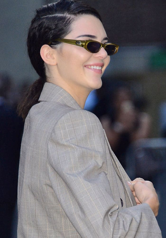 Kendall Jenner leaving the Fendi show during Paris Fashion Week on July 5, 2017Kendall Jenner leaving the Fendi show during Paris Fashion Week on July 5, 2017, in her signature mix of business and casual pieces