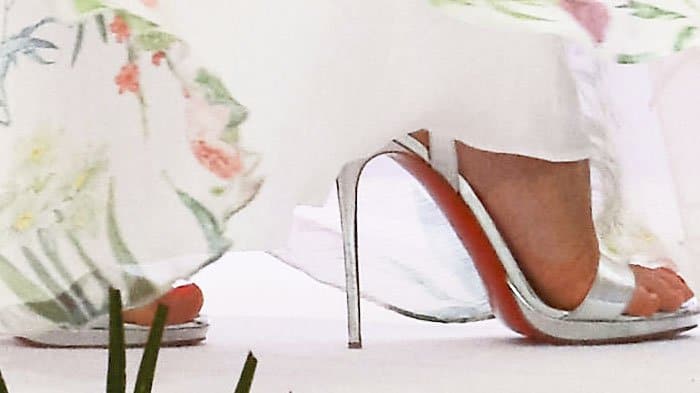 Miranda wears her custom metallic Christian Louboutin sandals
