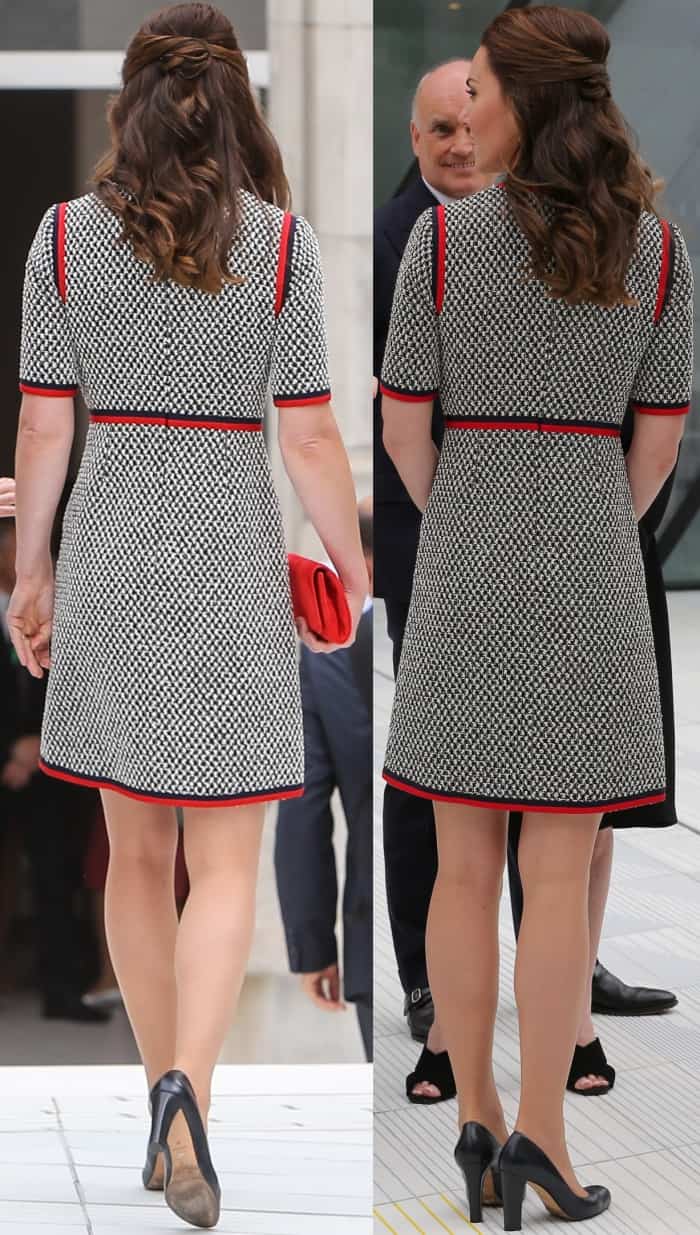 A closer look at the back of her look reveals the scuffed soles of her beloved L.K. Bennett "Art" pumps, a true sign of their status as a trusted wardrobe staple