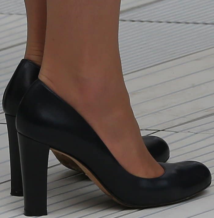 A closer look at Kate's L.K. Bennett "Art" pumps highlights their practical design, from the sturdy chunky heel to the classic round toe