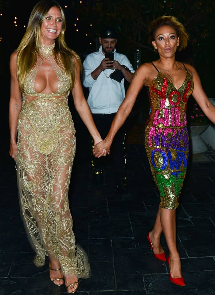 Heidi and Mel B. arriving together at the "Beauty Essex" VMAs afterparty