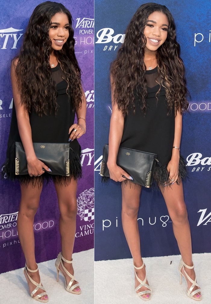 Teala Dunn's feather trim dress from House Of Fraser