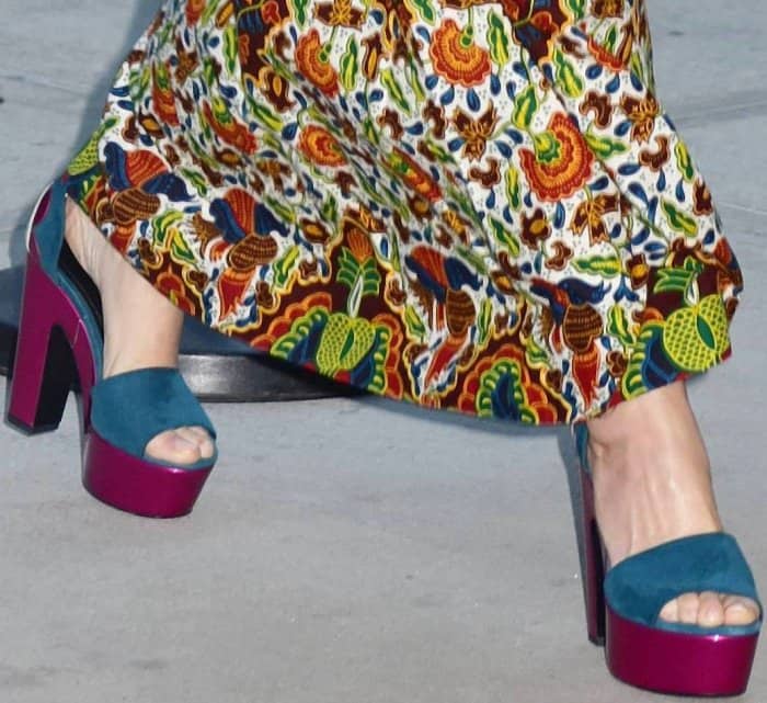 Demi Moore's color-block Nicholas Kirkwood platforms added a playful, retro-inspired finish to her eclectic red-carpet ensemble, proving that statement shoes can anchor even the boldest prints