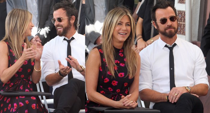 Jennifer Aniston with husband Justin Theroux at the Hollywood Walk of Fame Star ceremony honoring Jason Bateman in Los Angeles, California, on July 26, 2017