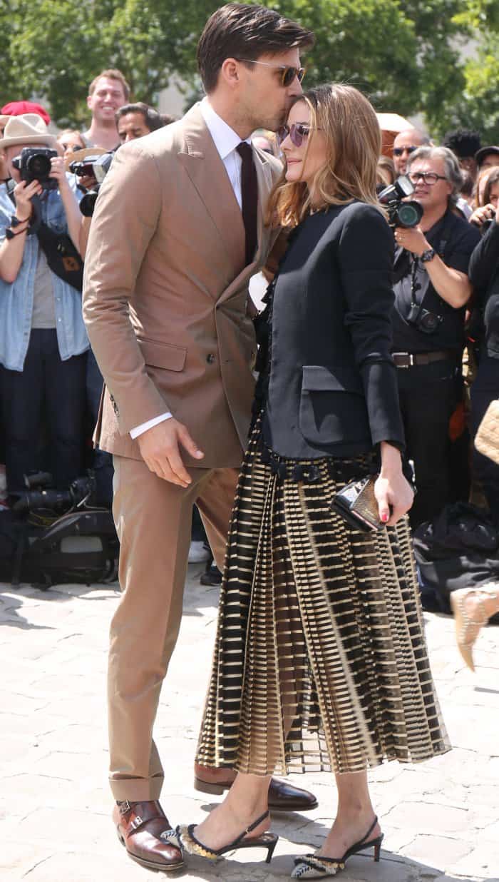 Olivia Palermo with husband Johannes Huebl at the Christian Dior Fall/Winter 2017 show during Paris Haute Couture Fashion Week