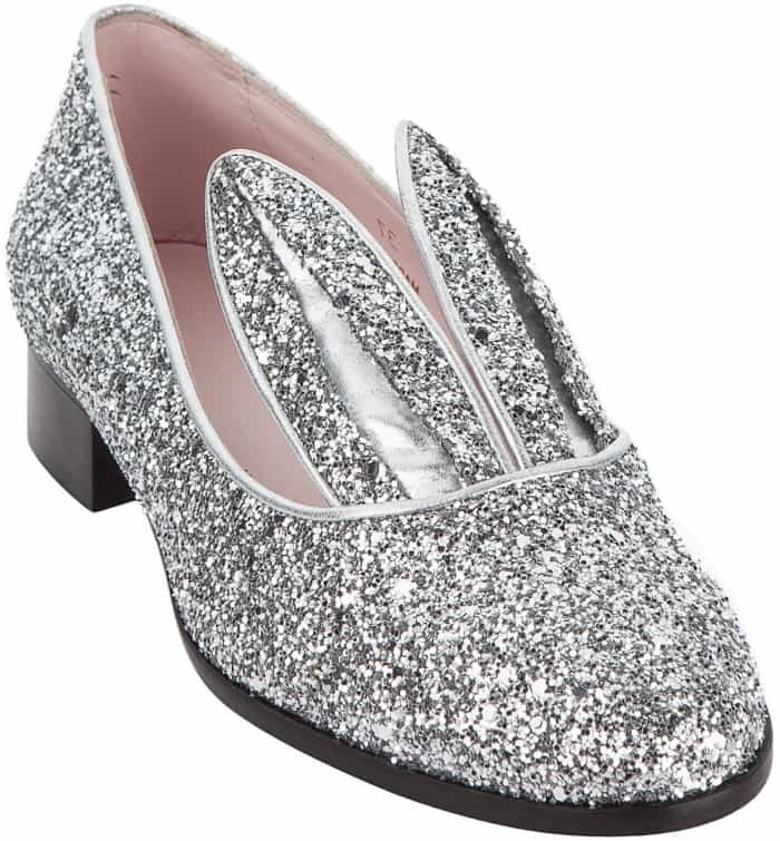 Minna Parikka Bunny Loafers in Silver Glitter