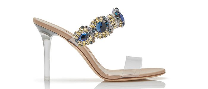 Rihanna x Manolo Blahnik “Bajan Princess” blue crystal and PVC detail high-heel mules