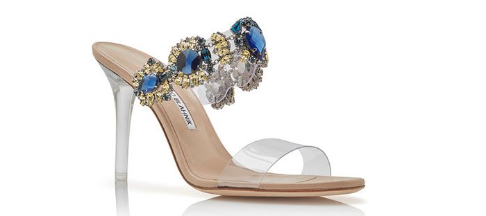 Rihanna x Manolo Blahnik “Bajan Princess” blue crystal and PVC detail high-heel mules