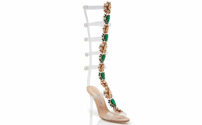 Rihanna x Manolo Blahnik “Poison Ivy” crystal and PVC detail knee-high gladiator sandals