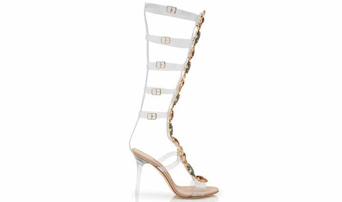 Rihanna x Manolo Blahnik “Poison Ivy” crystal and PVC detail knee-high gladiator sandals