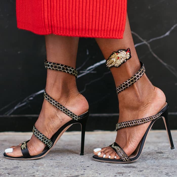 Gianvito Rossi Women's Black Dragon Satin Sandals