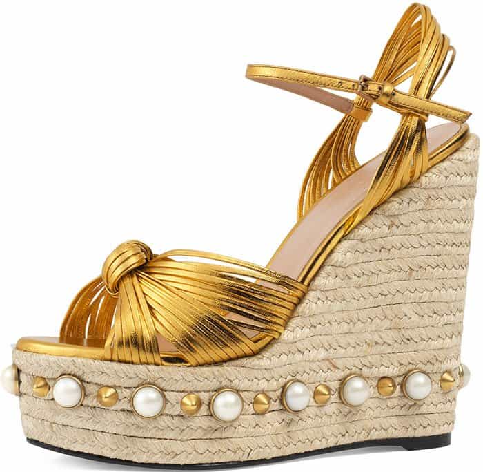 Gucci "Barbette" Studded Espadrille Wedge Sandal