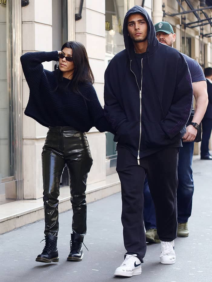Kourtney Kardashian and boyfriend Younes Bendjima leaving the Paris Saint-German store on the Champs-Elysees Avenue in Paris, France, on September 26, 2017.