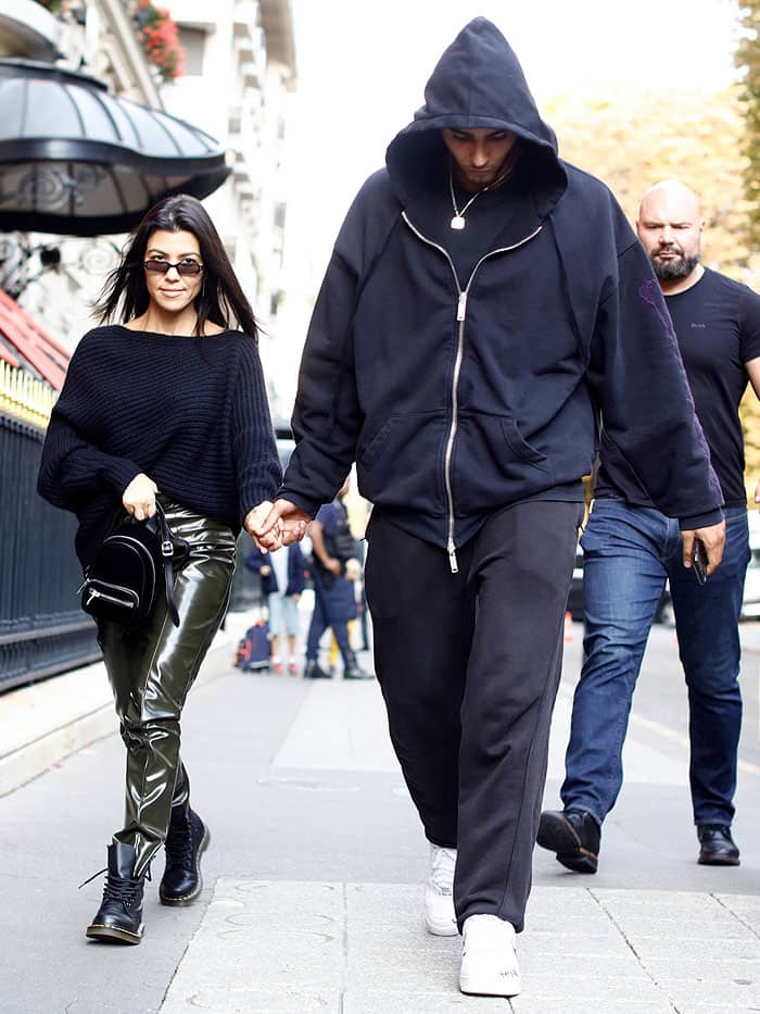 Kourtney Kardashian and boyfriend Younes Bendjima leaving the Paris Saint-German store on the Champs-Elysees Avenue in Paris, France, on September 26, 2017.