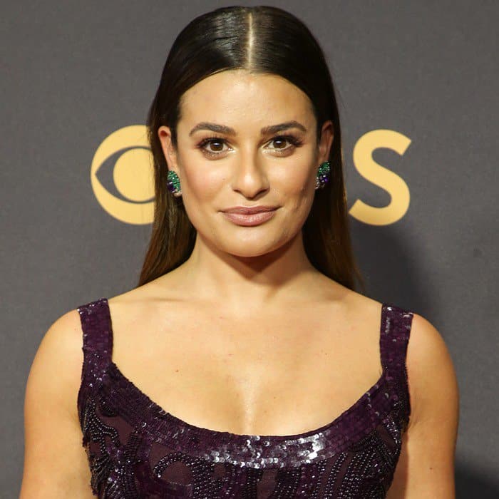 Lea Michele's standout accessory was a pair of Lorraine Schwartz multicolored earrings with a striking green detail that added a sublime touch to the ensemble