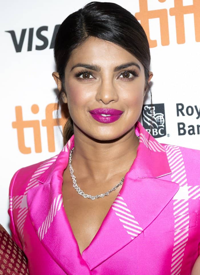 Priyanka Chopra paired vibrant fuchsia lipstick with a sparkling Nirav Modi Celestial necklace