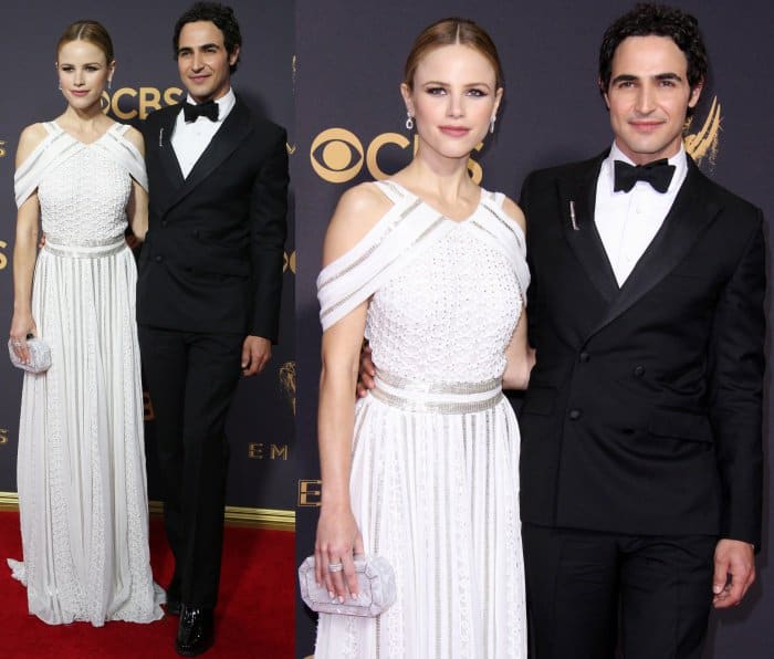 Designer Zac Posen with Halston Sage at the 69th annual Emmy Awards