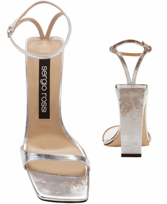 Sergio Rossi "Sr1" silver laminated leather sandals