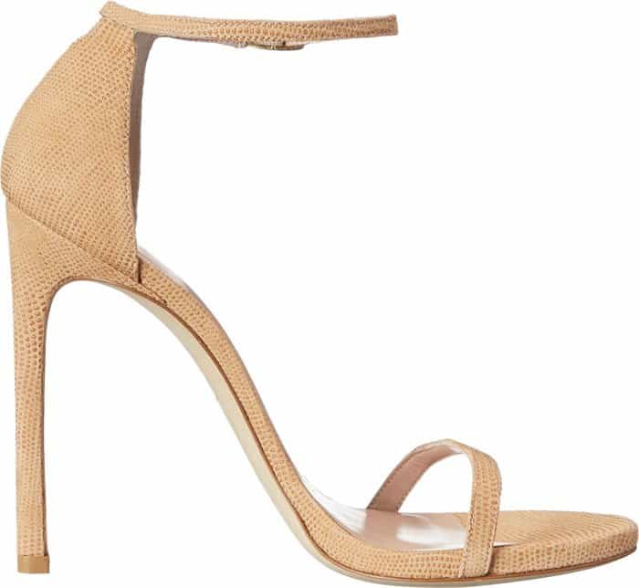 Stuart Weitzman "Nudist" sandals in pan goose bump nappa