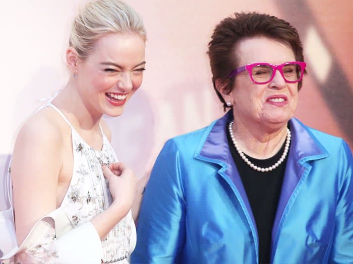 Emma shares a few laughs with real-life tennis champ Billie Jean King
