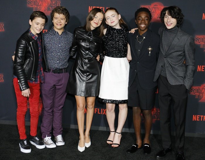 Millie promoting the popular series with Finn Wolfhard, Noah Schnapp, Caleb McLaughlin, Gaten Matarazzo, and Sadie Sink