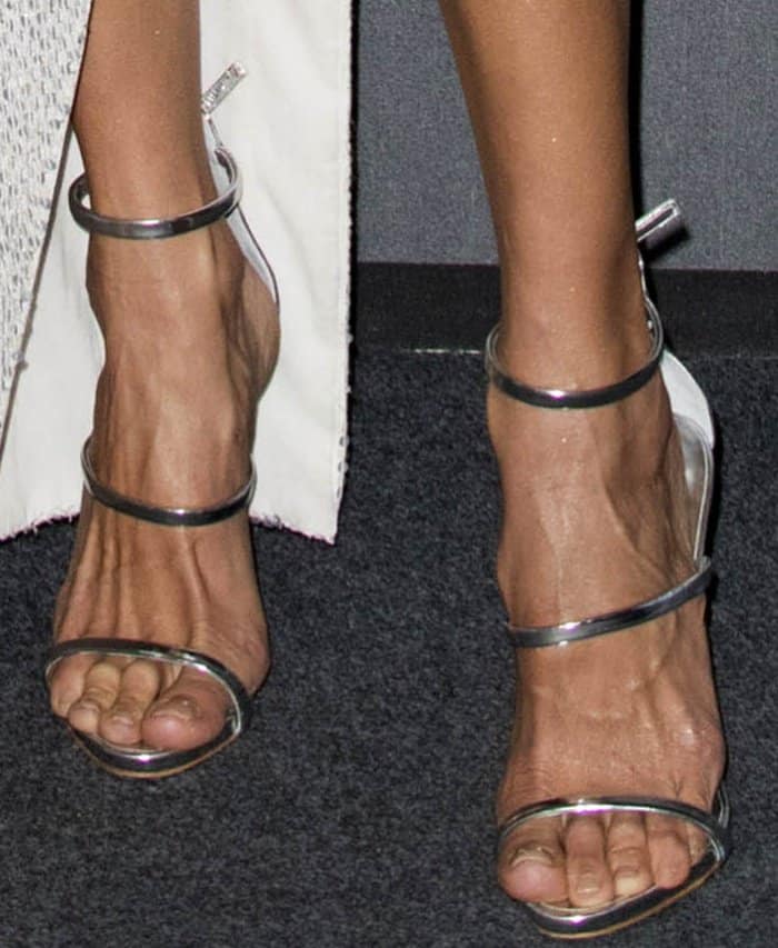 Alessandra Ambrosio shows off her impeccable pedicure in sleek Giuseppe Zanotti 'Harmony' sandals