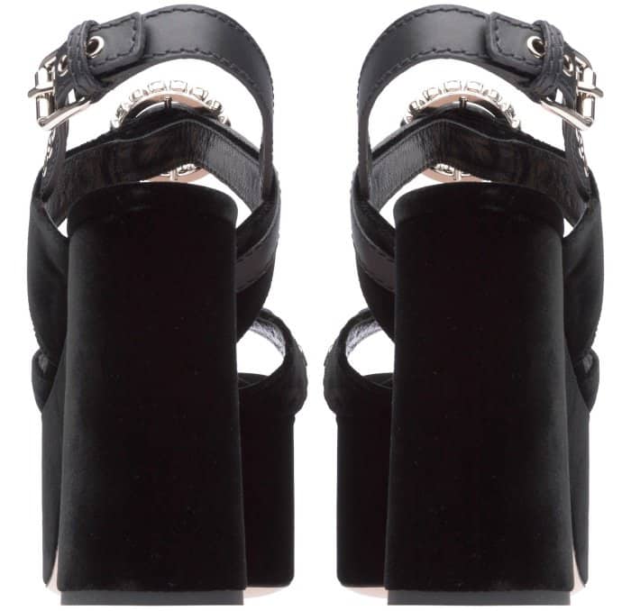 Miu Miu black velvet embellished platform sandals