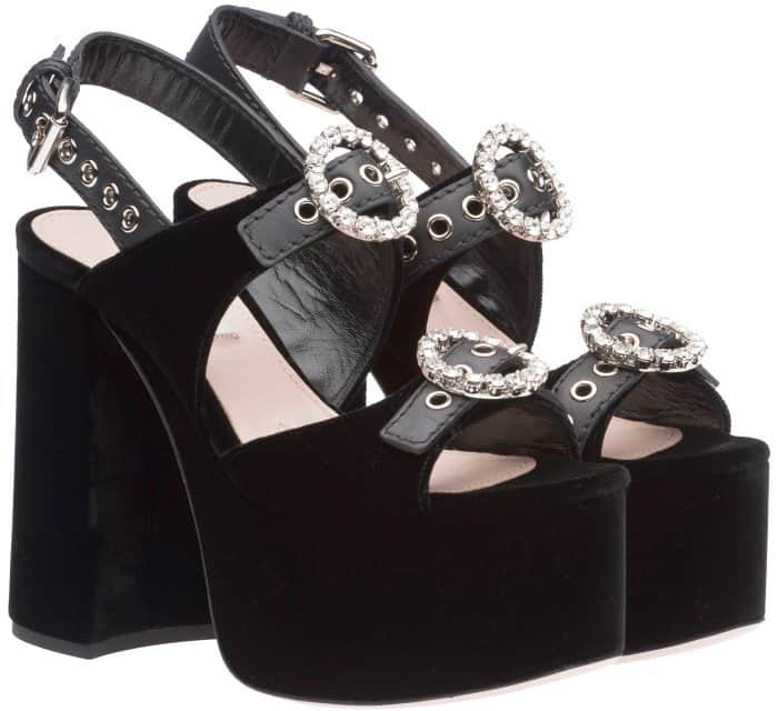 Miu Miu black velvet embellished platform sandals