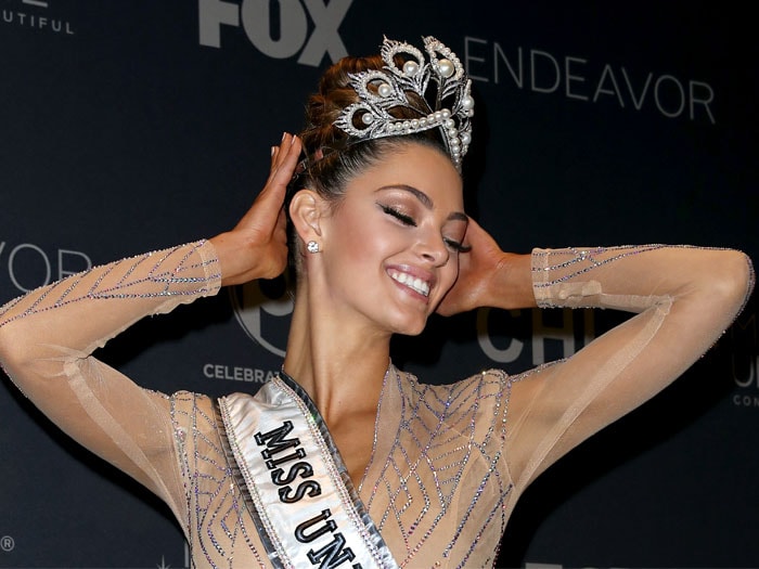 Miss South Africa and Miss Universe 2017 Demi-Leigh Nel-Peters posing in the press room after winning the 2017 Miss Universe Pageant held at The Axis at Planet Hollywood Resort Casino in Las Vegas, Nevada, on November 26, 2017.
