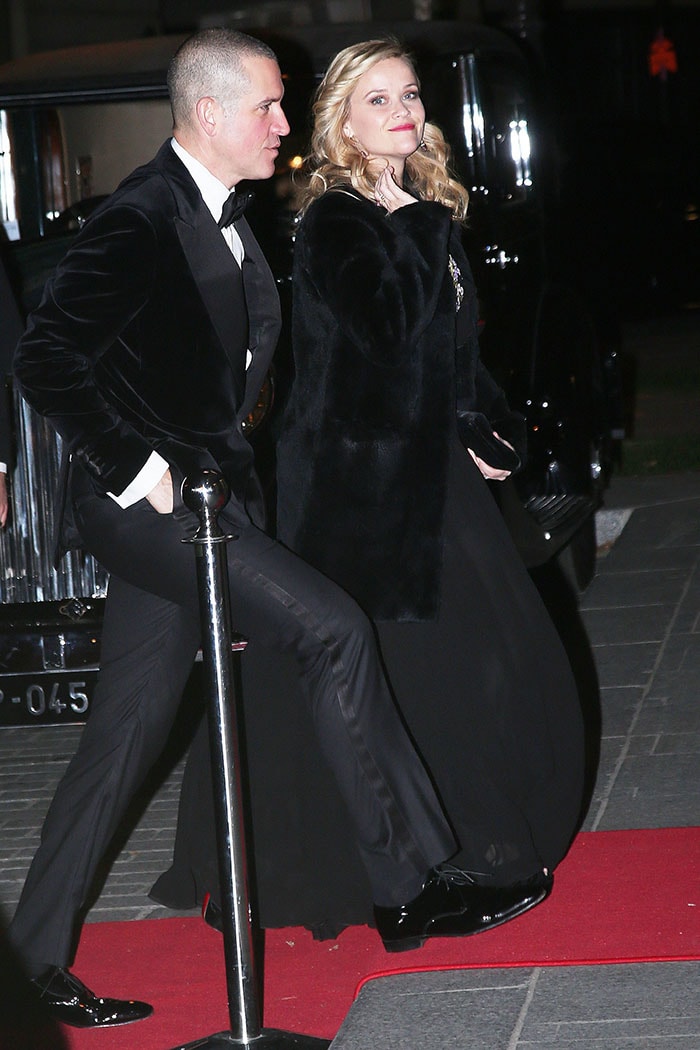 Reese Witherspoon and her husband, Jim Toth, arriving for the le Bal des Débutantes at The Peninsula Hotel in Paris