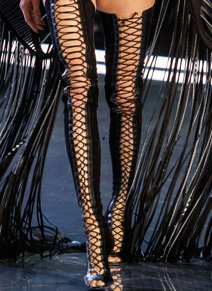 A pair of classic leather lace up boots makes its runway debut