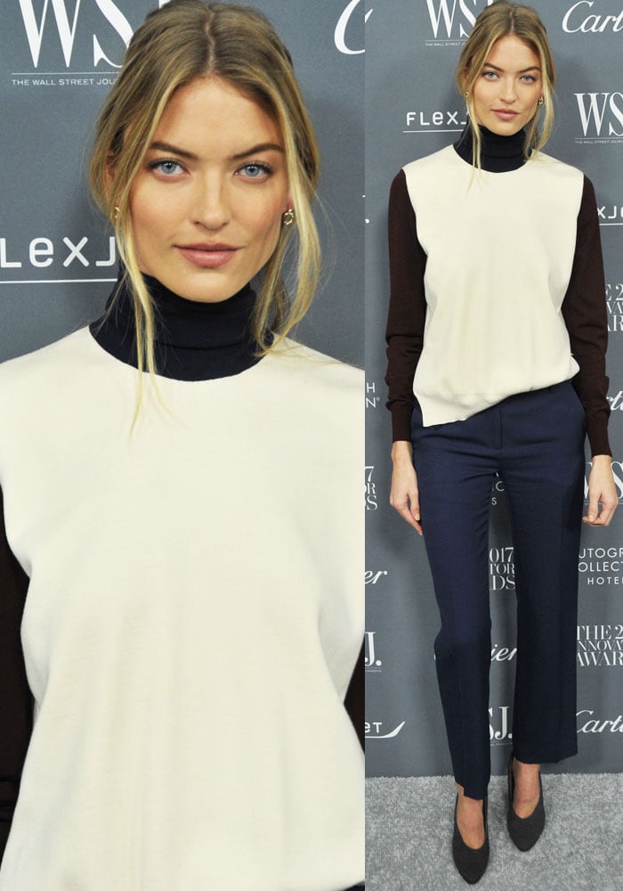 Martha Hunt showcased minimalist chic at the WSJ Innovator Awards in a Celine color-block sweater, cigarette pants, and Marni shoes