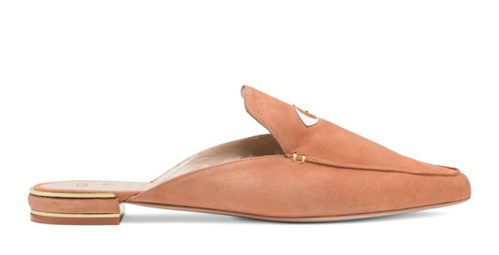 Gigi Hadid x Stuart Weitzman "Eyelove" mules in ballet tan