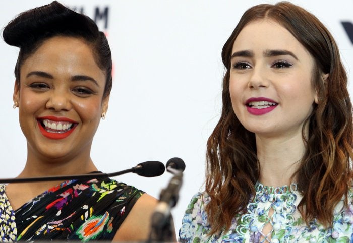 Tessa Thompson and Lily Collins at the 33rd Film Independent Spirit Awards nominations press conference
