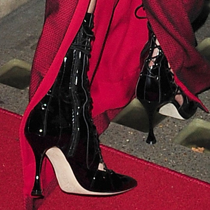 Bella added some contrast to her glam with the Liudmila "Drury Lane" lace up booties