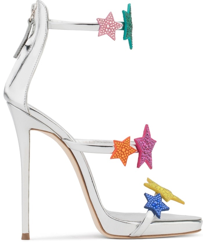 Silver Patent Leather Sandals With Multicolored Stars